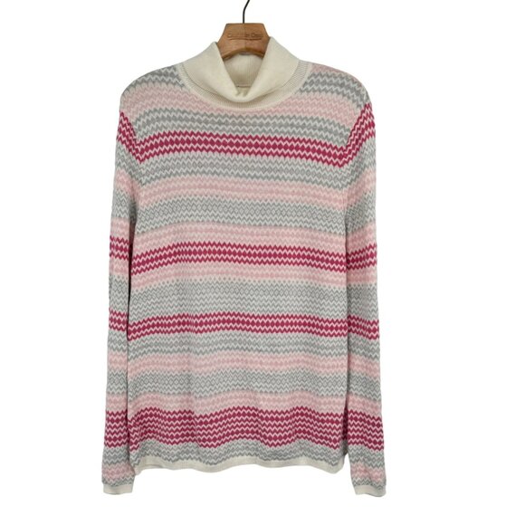Talbots size XL Striped Knit cowl neck Sweater Pink Gray Women's cotton blend - Picture 1 of 9